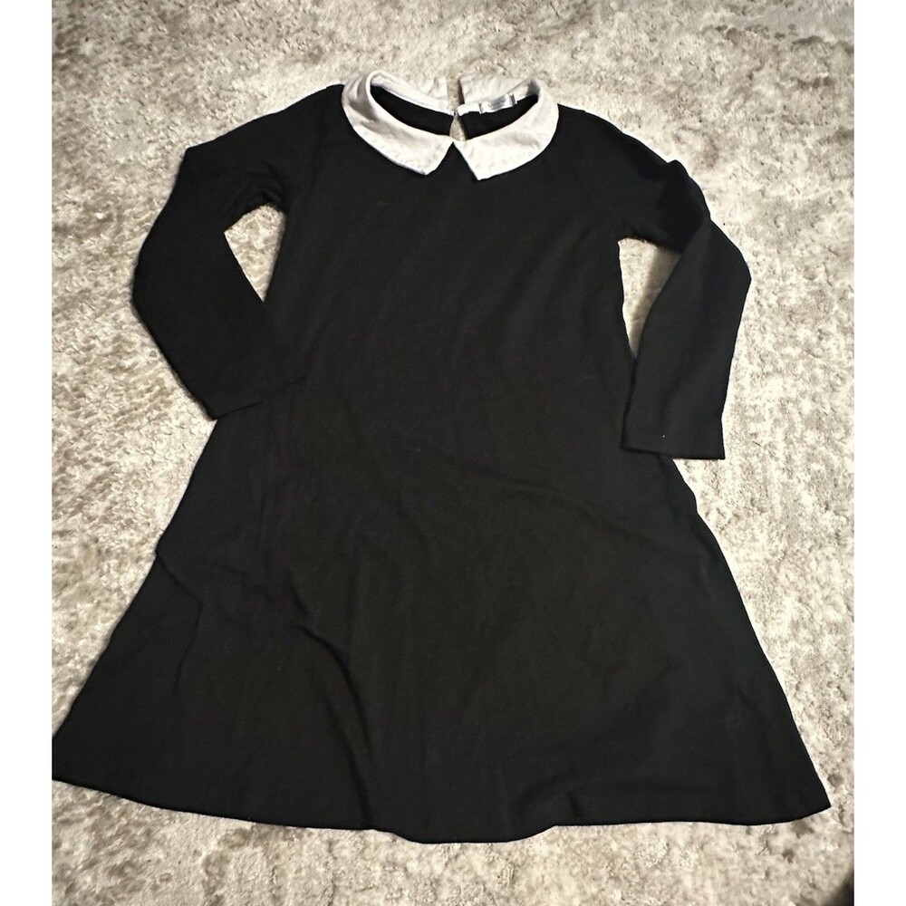 Girl’s Black White Dress Wednesday Addams Halloween Peter Pan Collar 8-10 Med C1
